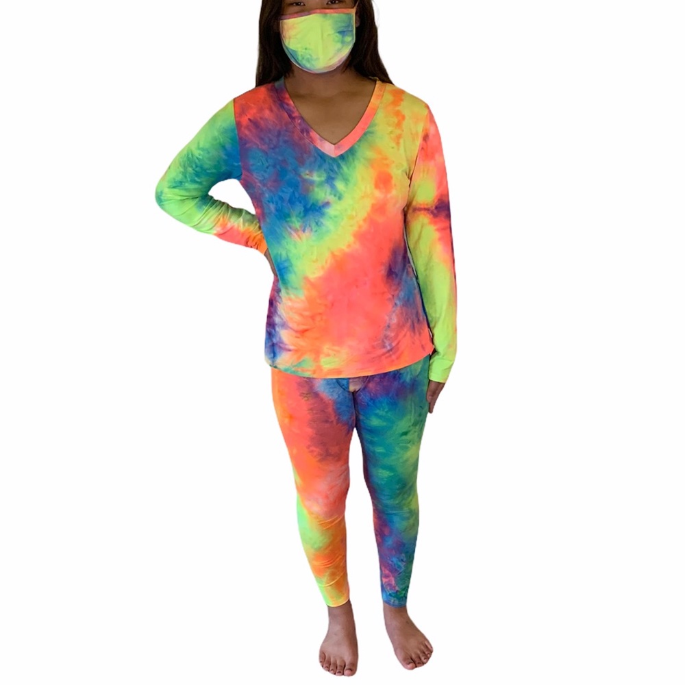 Pastel Tie Dye Loungewear Rainbow Women Medium Comfy Stretchy Lounge Set